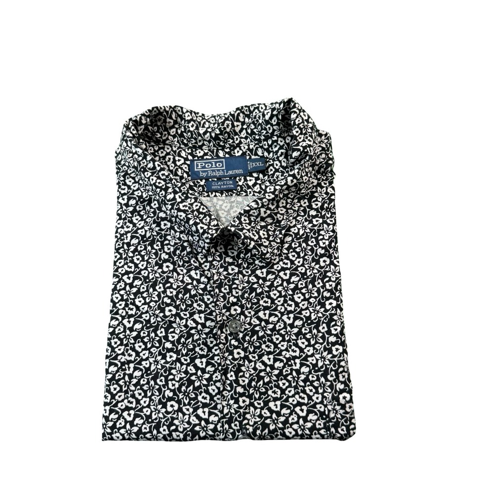 Polo Ralph Lauren VTG Clayton Rayon Black‎ White Floral Hawaiian 2XL XXL LOOP